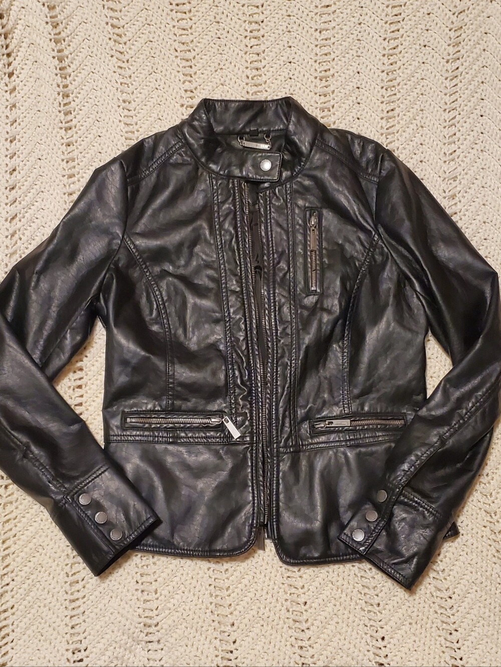 JouJou Womens Medium Black Faux Leather Pleather Jacket